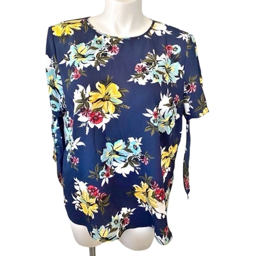 Alfani Women's New Size 3X Navy Blue Floral Print Blouse
